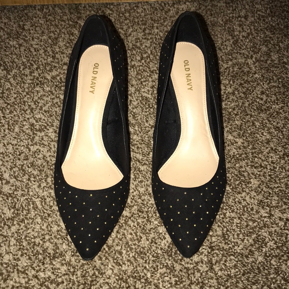 Black and gold studded shoes.